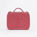 Medium CC Filigree Vanity Case in Pink Caviar Leather