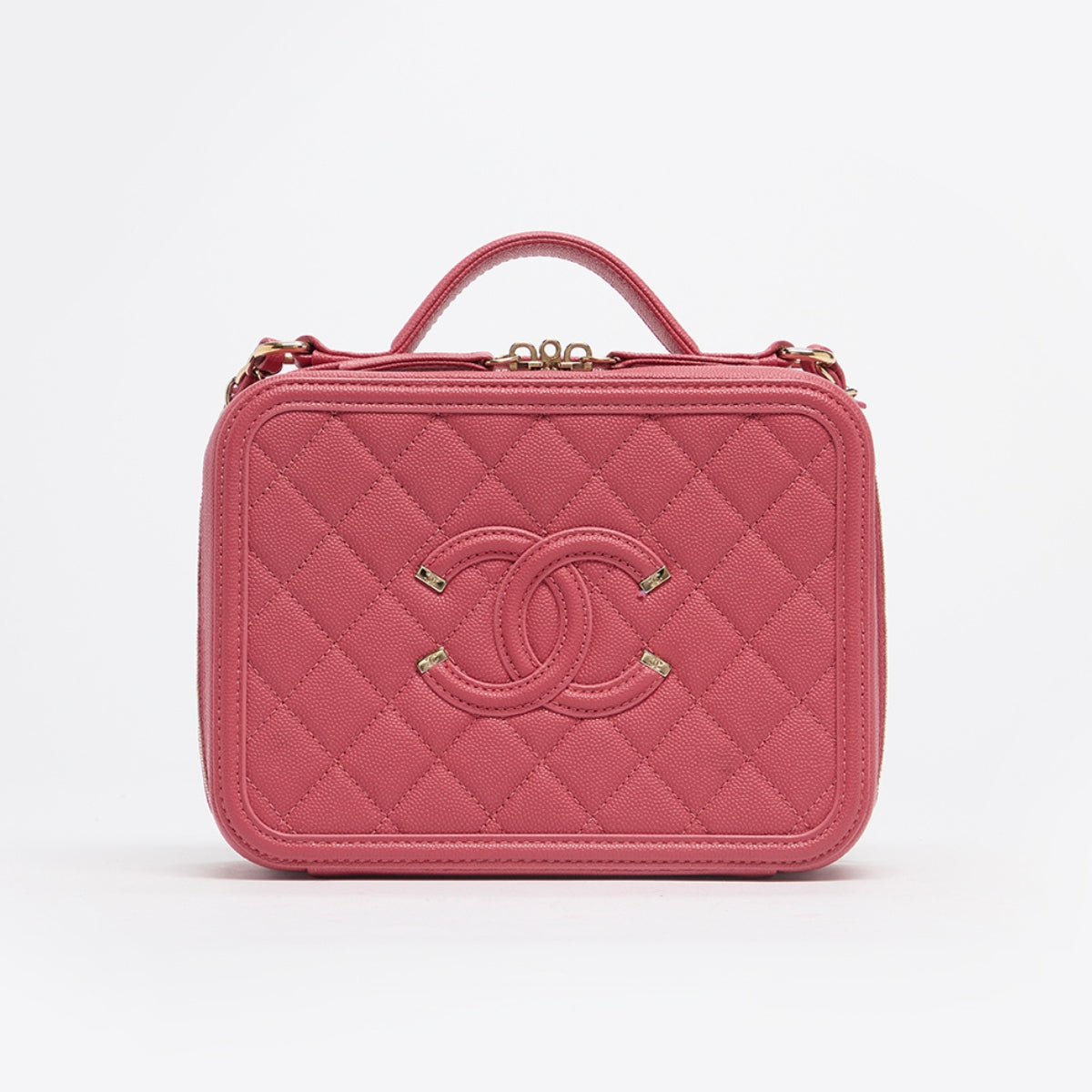 Medium CC Filigree Vanity Case in Pink Caviar Leather