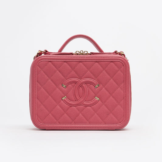Medium CC Filigree Vanity Case in Pink Caviar Leather