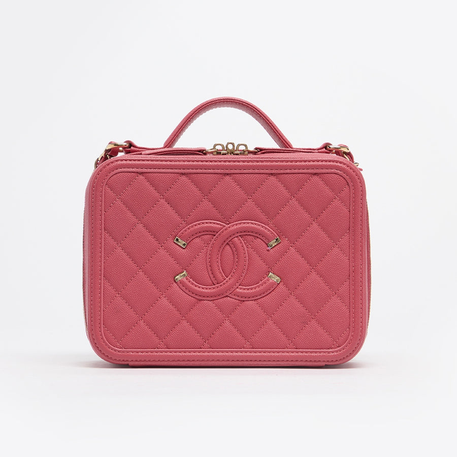 Medium CC Filigree Vanity Case in Pink Caviar Leather