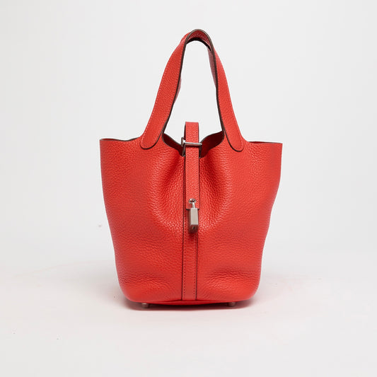 Picotin Lock 18 in Light Red Clemence Leather