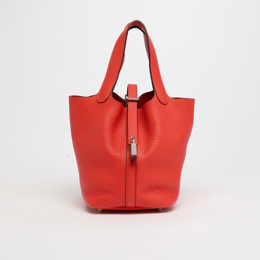Picotin Lock 18 in Light Red Clemence Leather