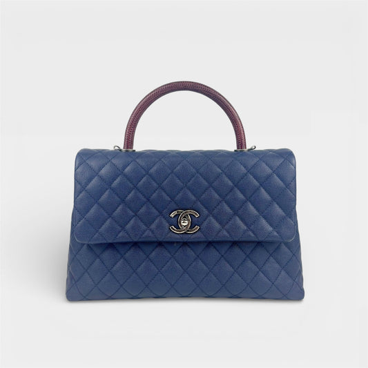 Coco Caviar Top Handle Bag in Navy