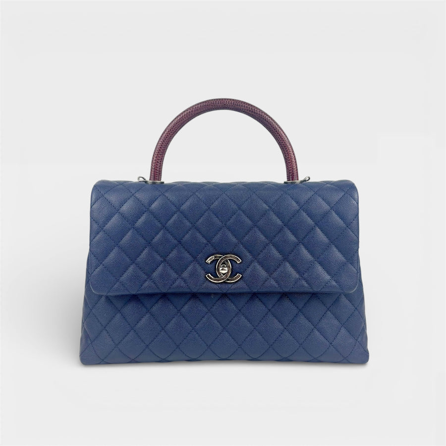 Coco Caviar Top Handle Bag in Navy