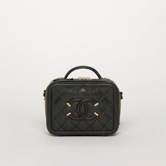 Small CC Filigree Vanity Case in Black Caviar Leather