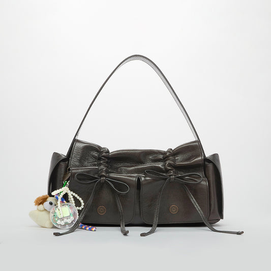 Multi Pocket Bow Bag in Dark Brown with Charms