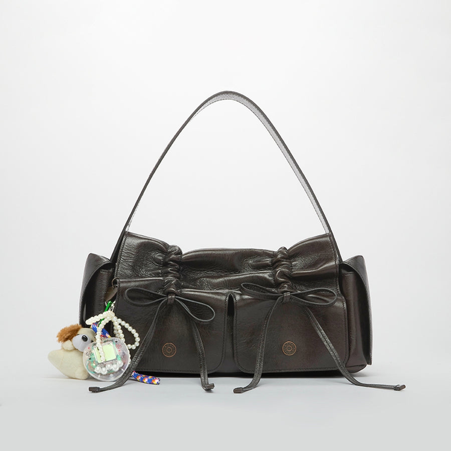 Multi Pocket Bow Bag in Dark Brown with Charms