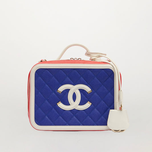 Medium Tricolour CC Filigree Vanity Case in Caviar Leather