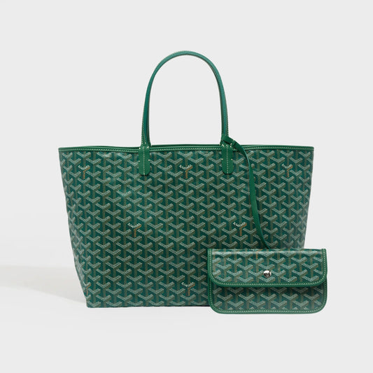 Saint Louis PM Canvas and Leather-Trim Tote in Green