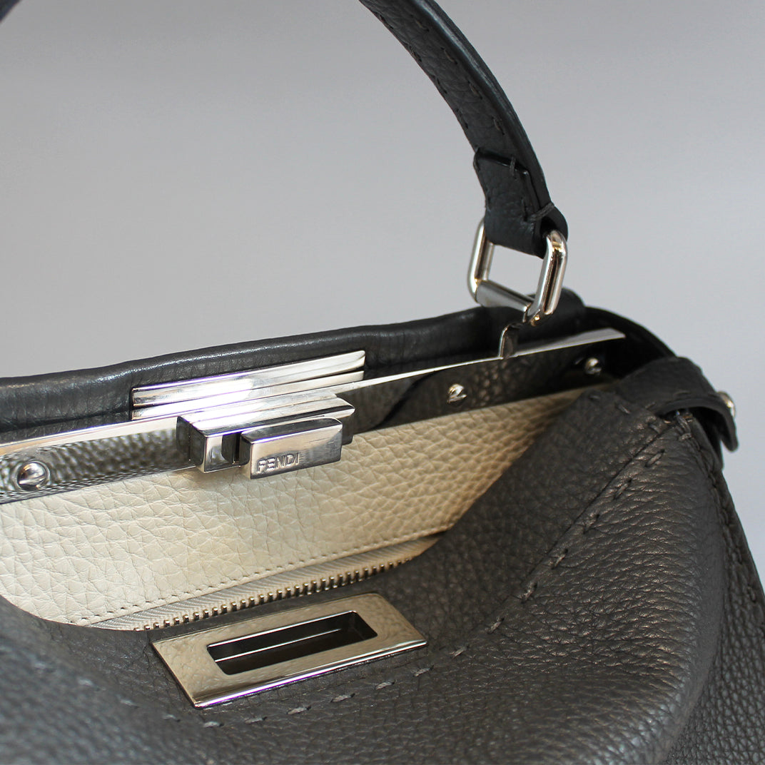 FENDI Peekaboo Selleria Leather Handbag in Grey
