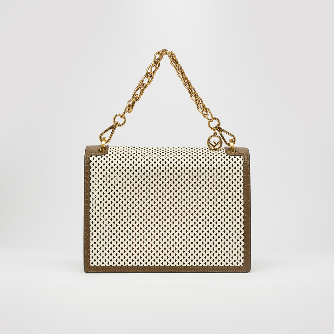 Kan U Shoulder Bag in Brown and White Leather