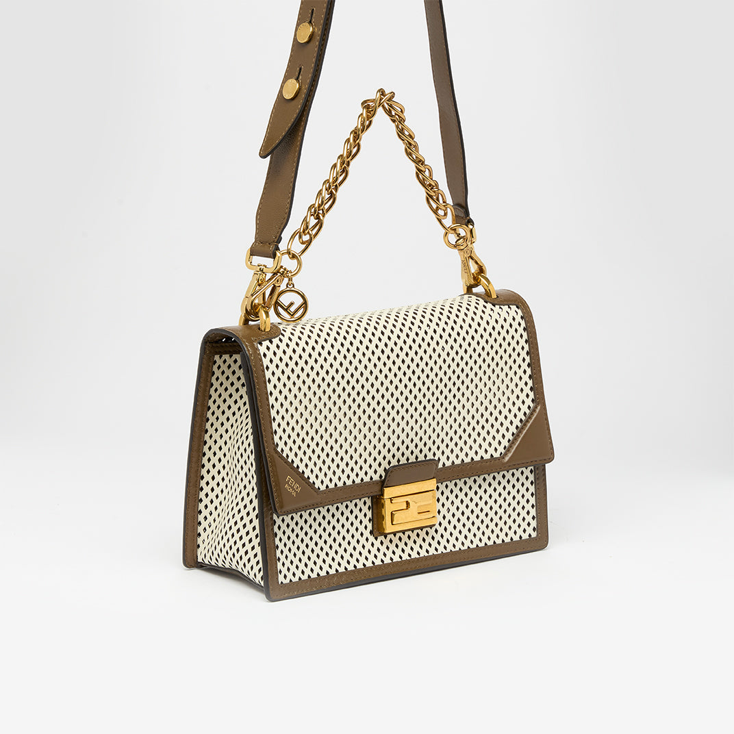 Kan U Shoulder Bag in Brown and White Leather