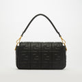 Small Zucca Baguette Bag in Black Embossed Leather