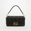 Small Zucca Baguette Bag in Black Embossed Leather