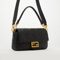Small Zucca Baguette Bag in Black Embossed Leather