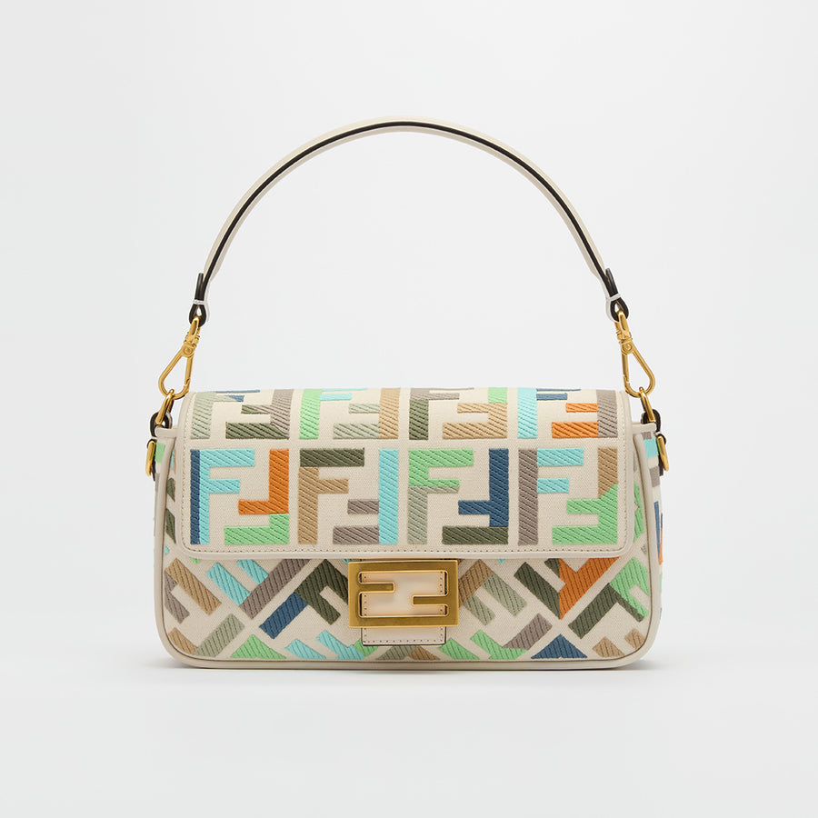 Baguette Multicolour Canvas Bag With FF Embroidery