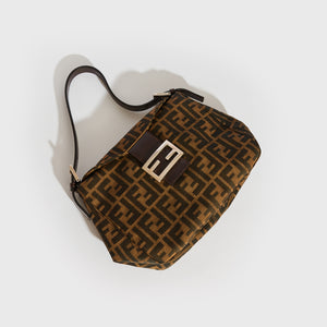 FENDI Mamma Zucca Baguette Shoulder Bag in Brown Canvas