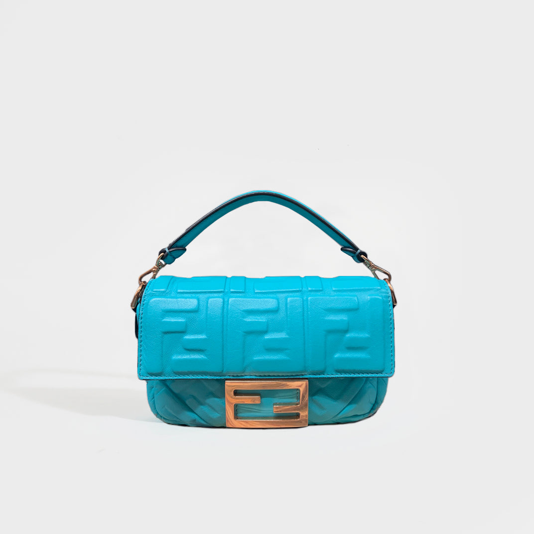 FENDI Mini Baguette Bag in Turquoise Embossed Leather [ReSale]