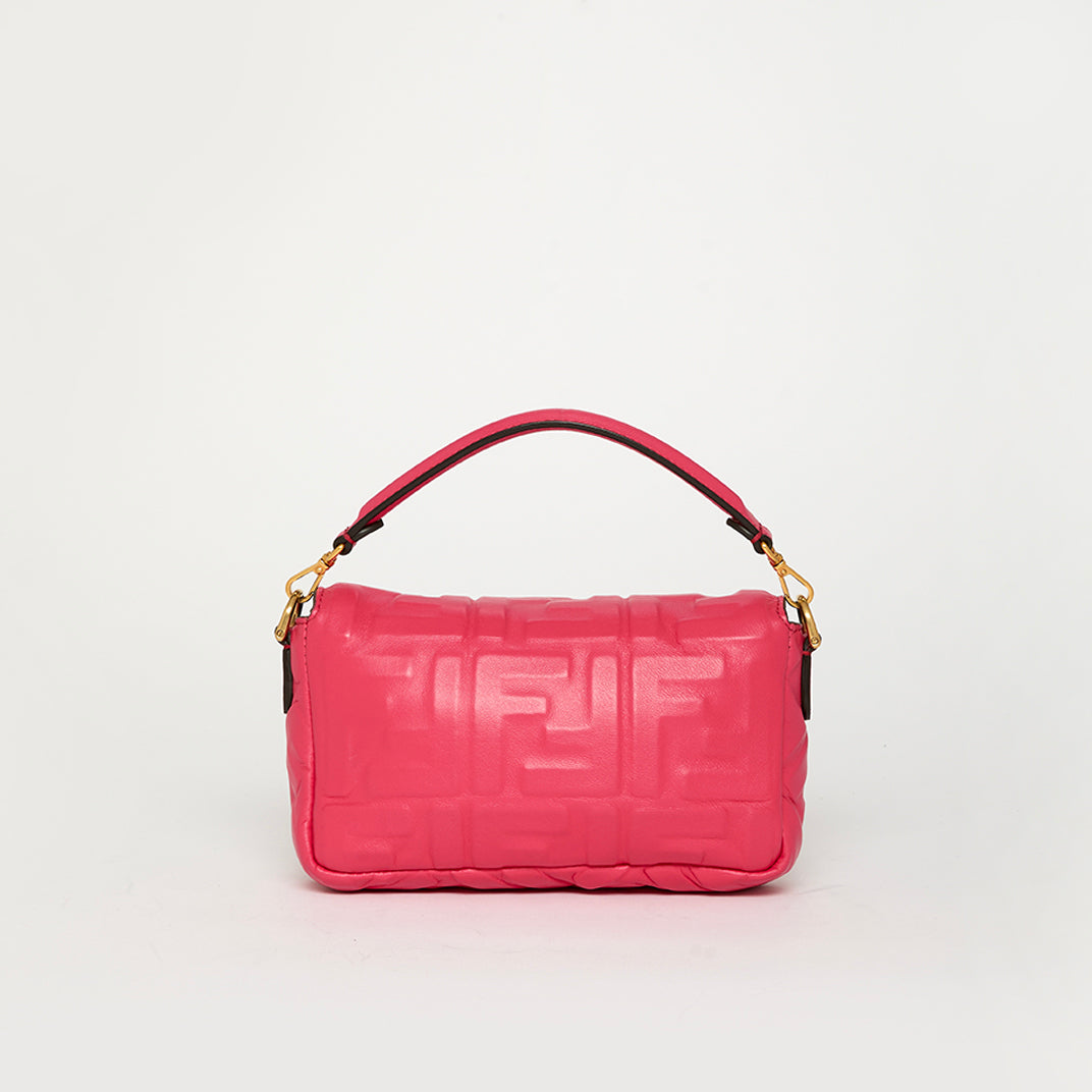 Mini Zucca Baguette Bag in Pink Embossed Leather