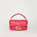 Mini Zucca Baguette Bag in Pink Embossed Leather