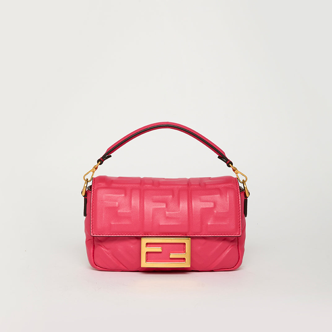 Mini Zucca Baguette Bag in Pink Embossed Leather