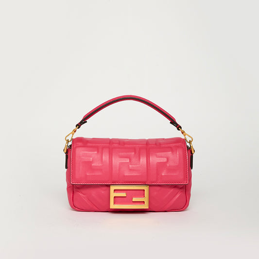 Mini Zucca Baguette Bag in Pink Embossed Leather