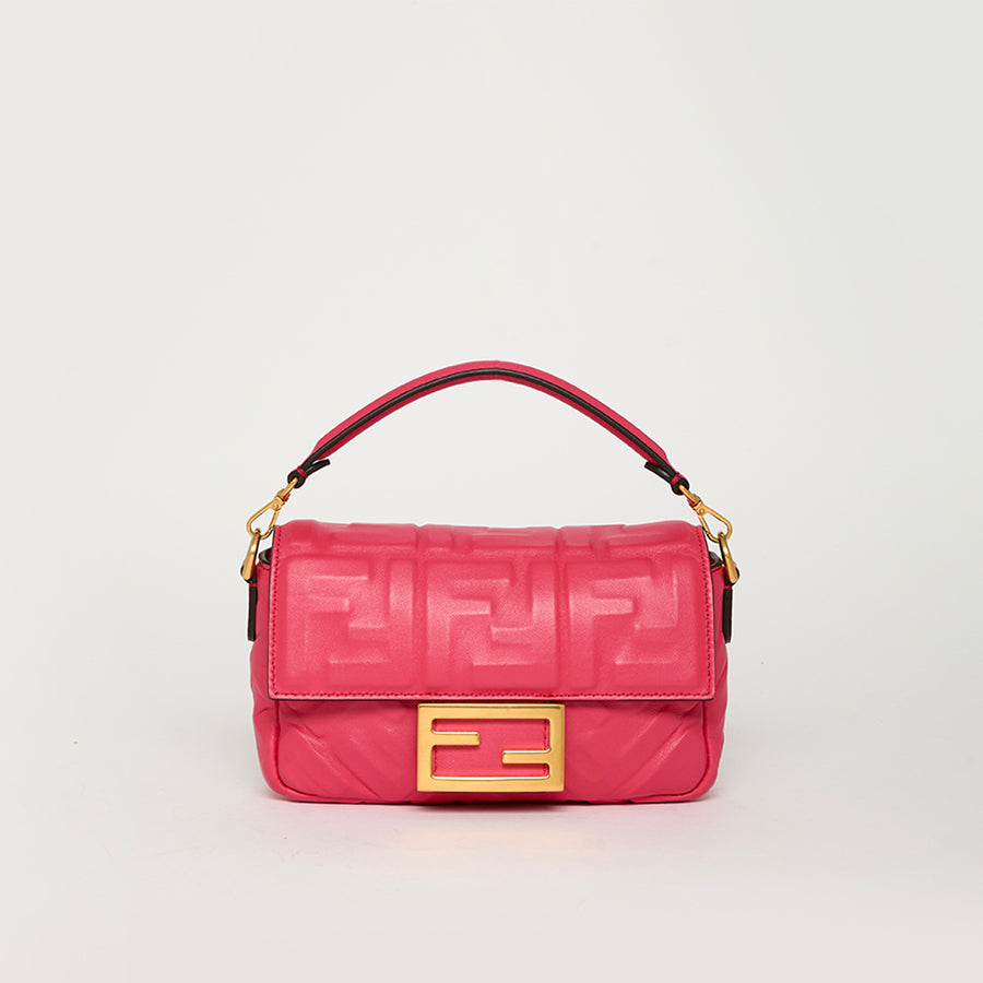 Mini Zucca Baguette Bag in Pink Embossed Leather