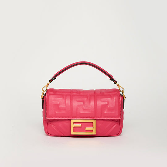 Mini Zucca Baguette Bag in Pink Embossed Leather