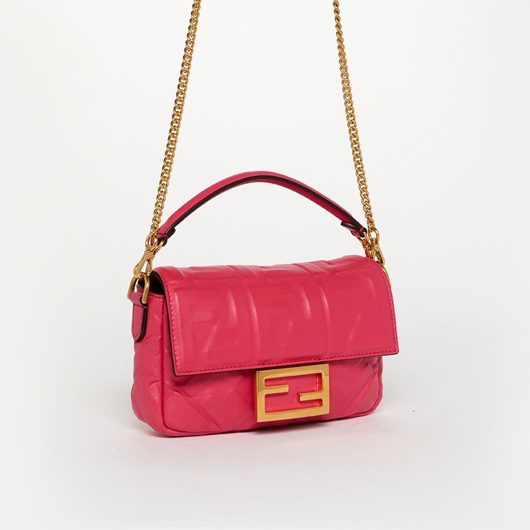 Mini Zucca Baguette Bag in Pink Embossed Leather