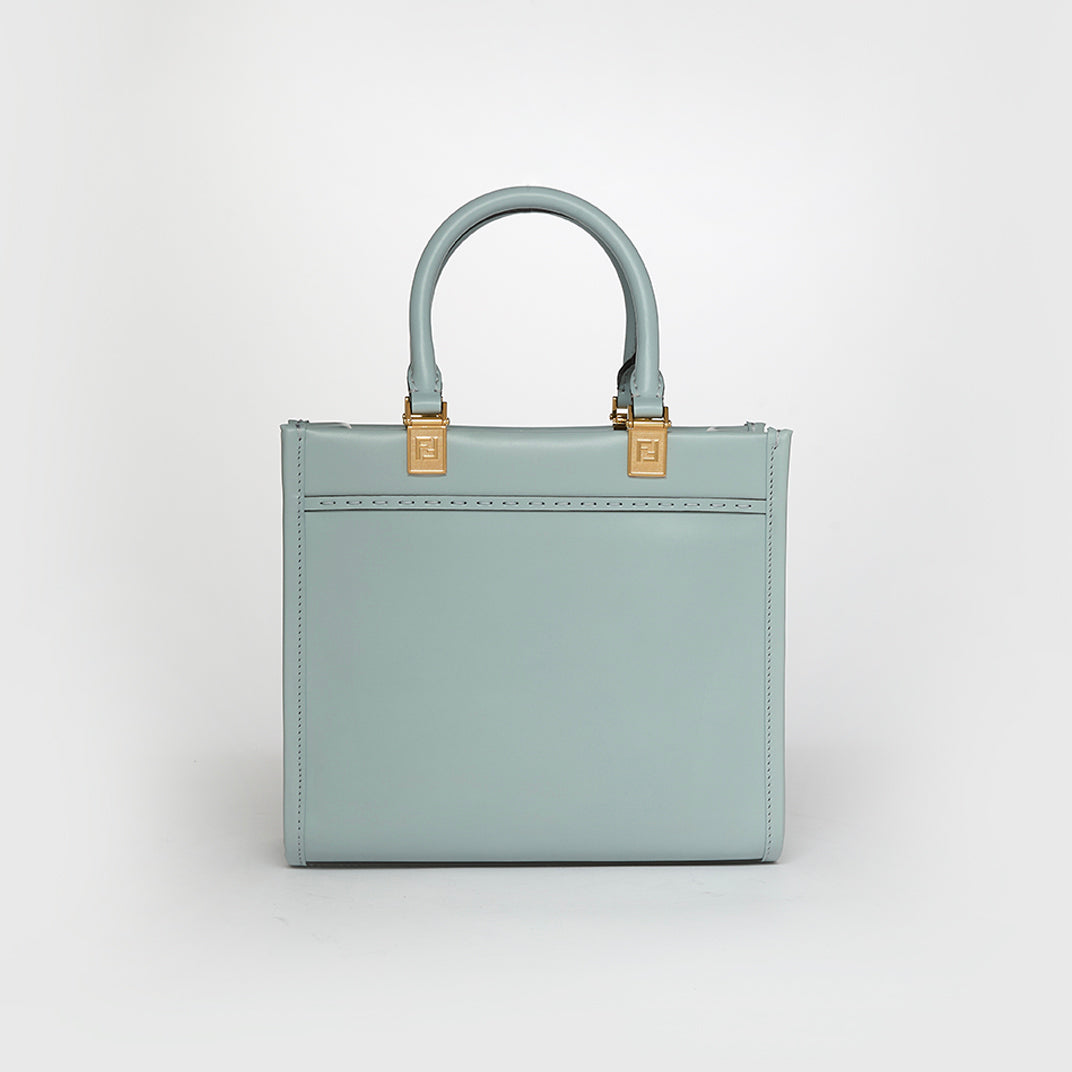 Sunshine Logo-Debossed Small Leather Tote Bag in Blue