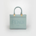 Sunshine Logo-Debossed Small Leather Tote Bag in Blue
