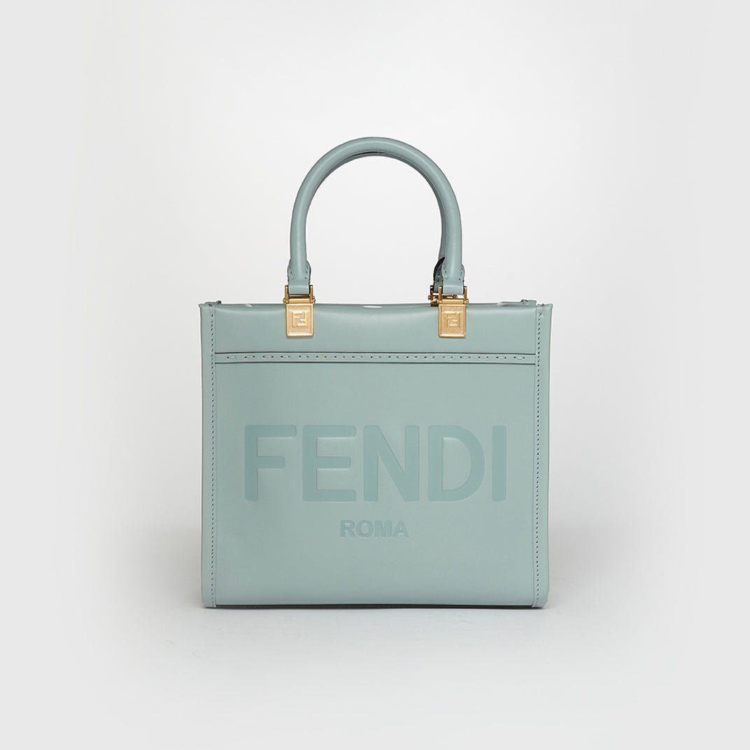 Sunshine Logo-Debossed Small Leather Tote Bag in Blue