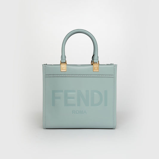 Sunshine Logo-Debossed Small Leather Tote Bag in Blue