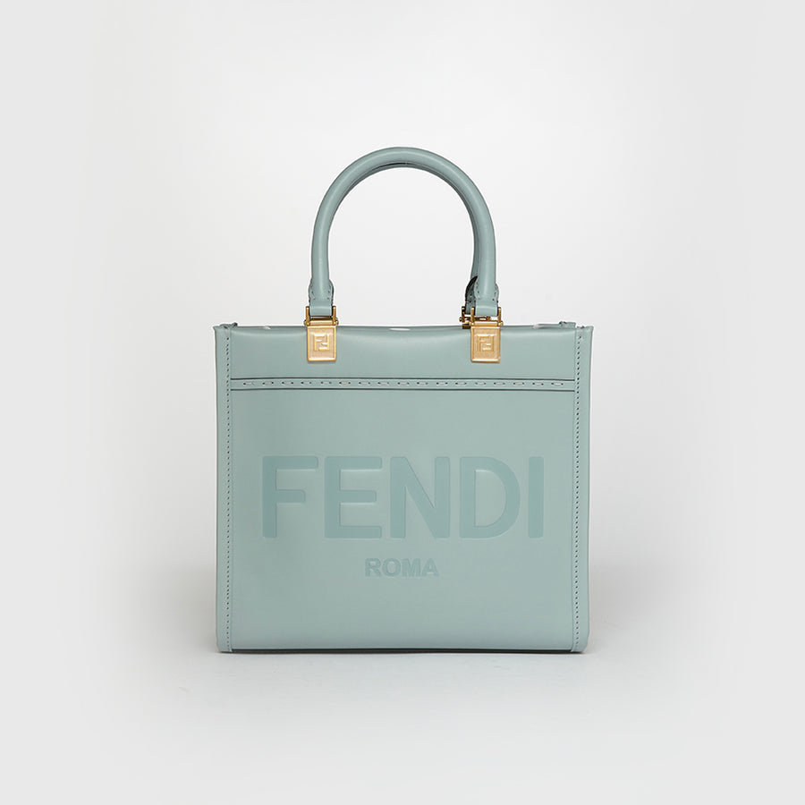 Sunshine Logo-Debossed Small Leather Tote Bag in Blue