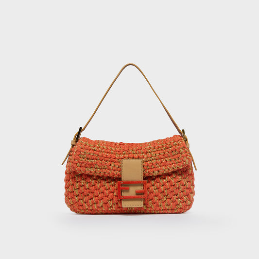 Vintage Crochet Baguette Bag in Orange