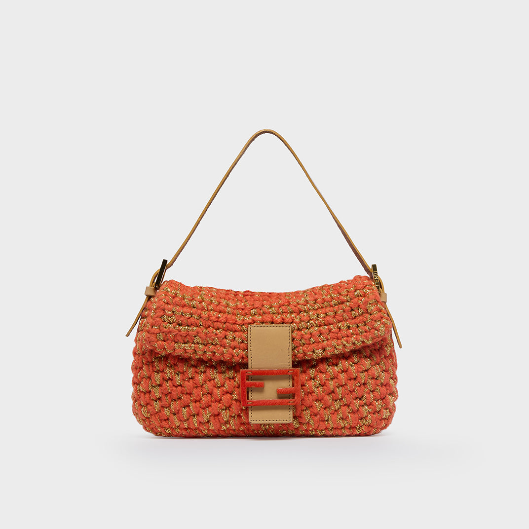 Vintage Crochet Baguette Bag in Orange