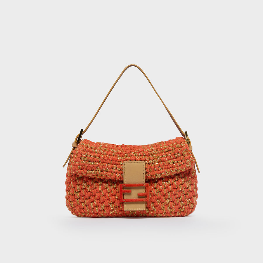 Vintage Crochet Baguette Bag in Orange