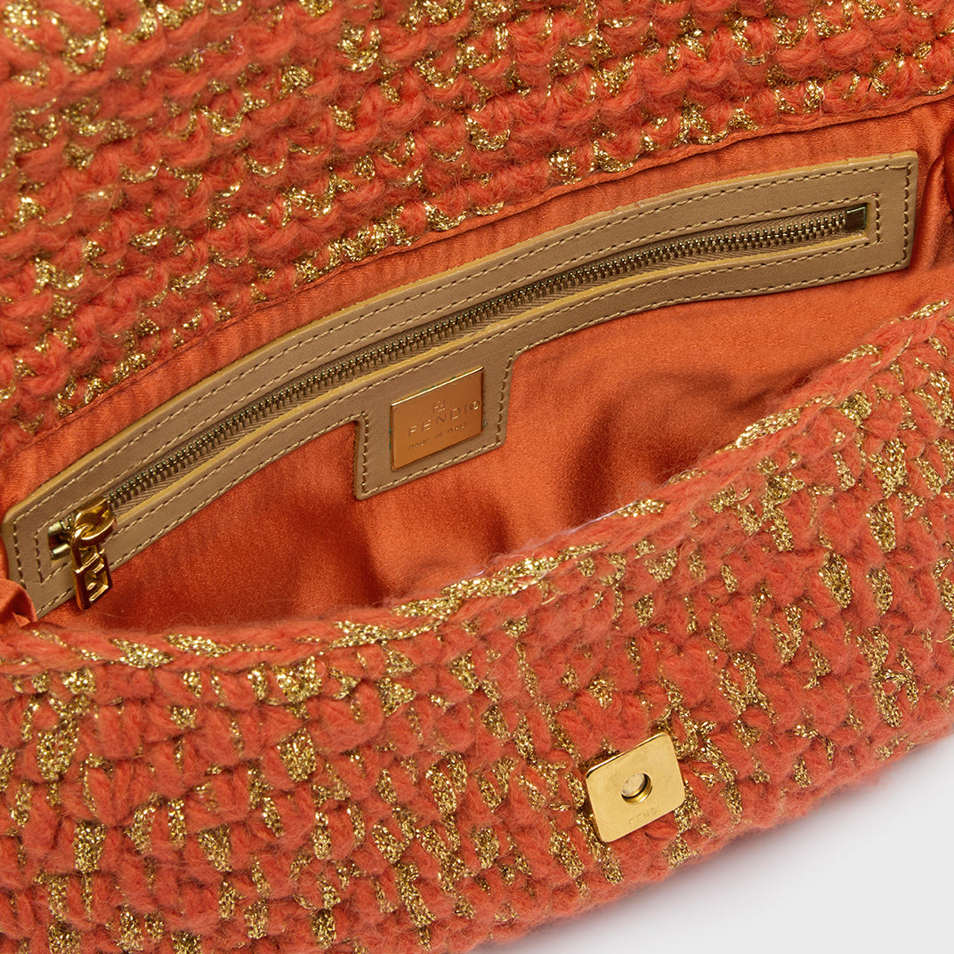 Vintage Crochet Baguette Bag in Orange