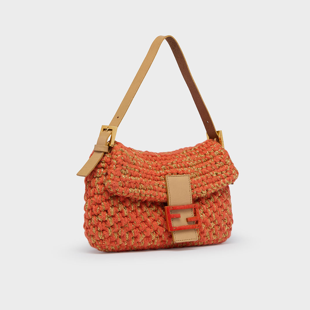 Vintage Crochet Baguette Bag in Orange