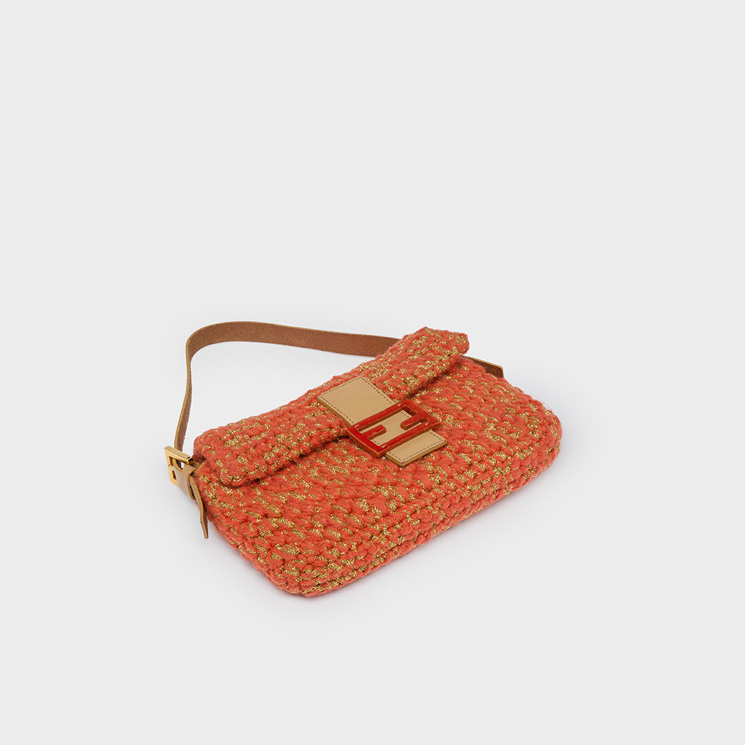 Vintage Crochet Baguette Bag in Orange