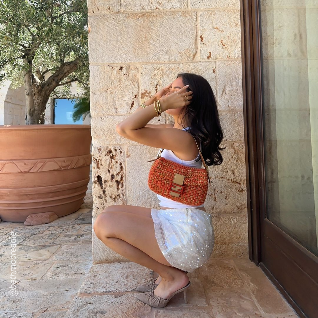 Vintage Crochet Baguette Bag in Orange