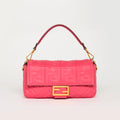 Small Zucca Baguette Bag in Pink Embossed Leather