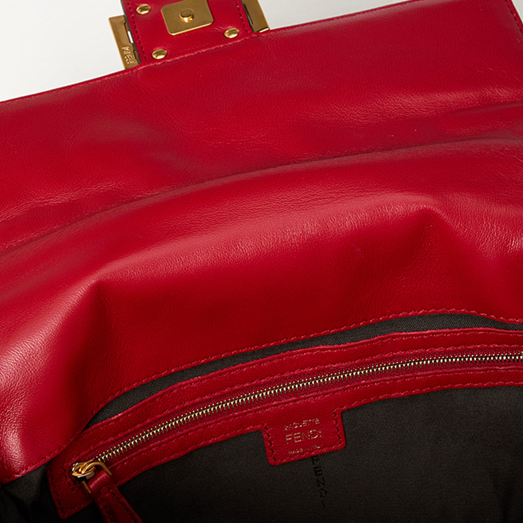 Small Zucca Baguette Bag in Red Embossed Leather