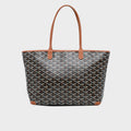 Goyardine Artois PM Canvas and Leather-Trim Tote in Black with Brown