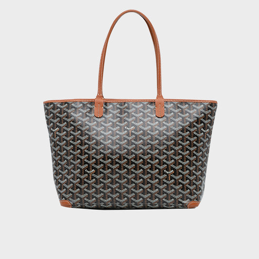 Goyardine Artois PM Canvas and Leather-Trim Tote in Black with Brown