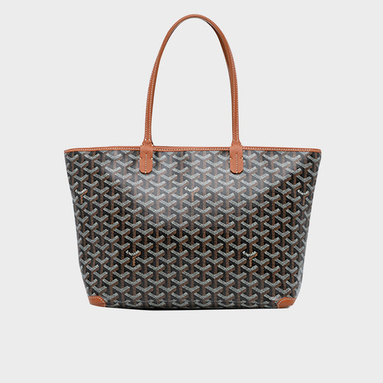 Goyardine Artois PM Canvas and Leather-Trim Tote in Black with Brown