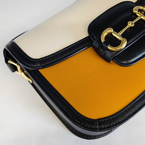 GUCCI 1955 Horsebit Leather Shoulder Bag in Orange and White [Resale]