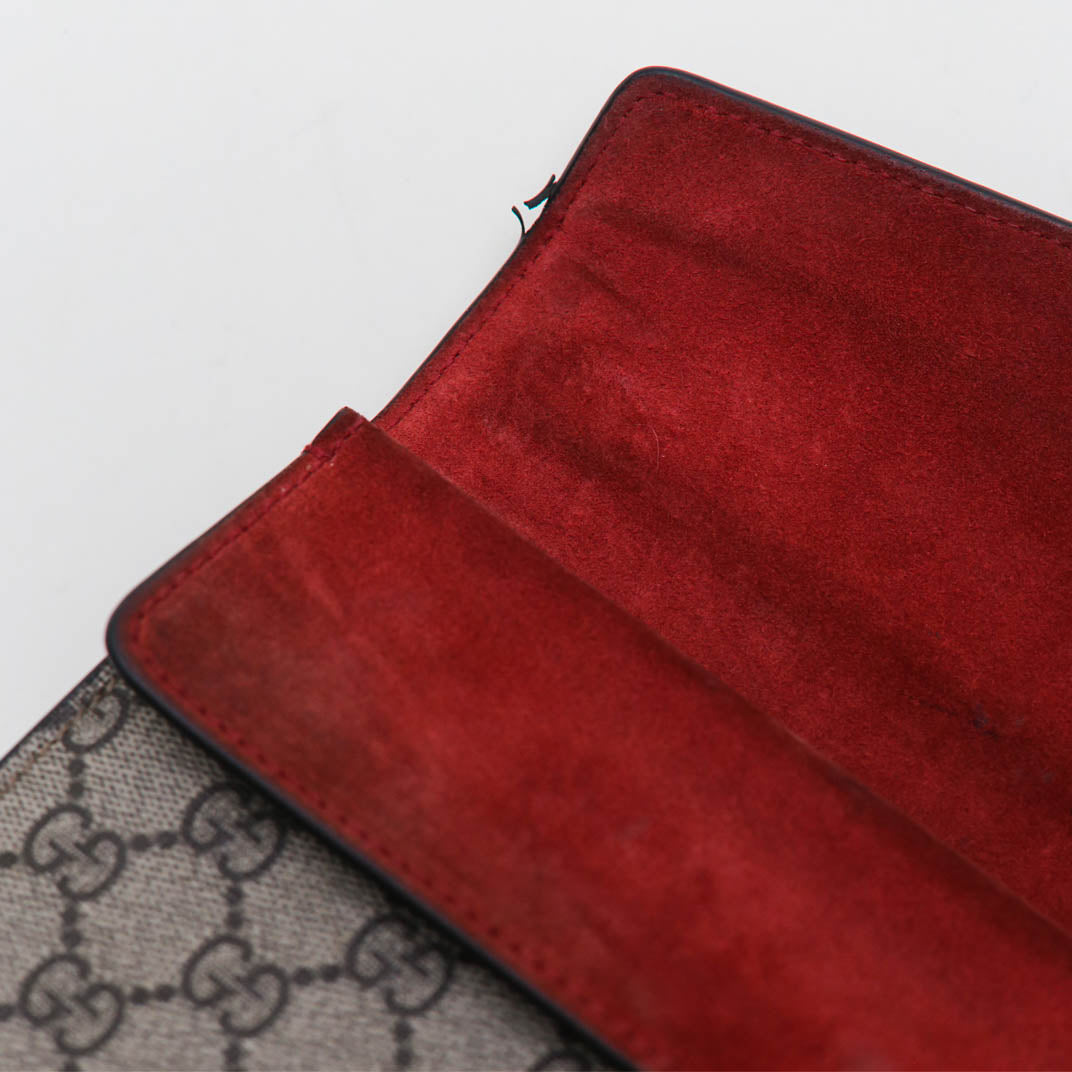 GUCCI Dionysus GG Supreme Small Bag With Suede Trim in Red ReSale