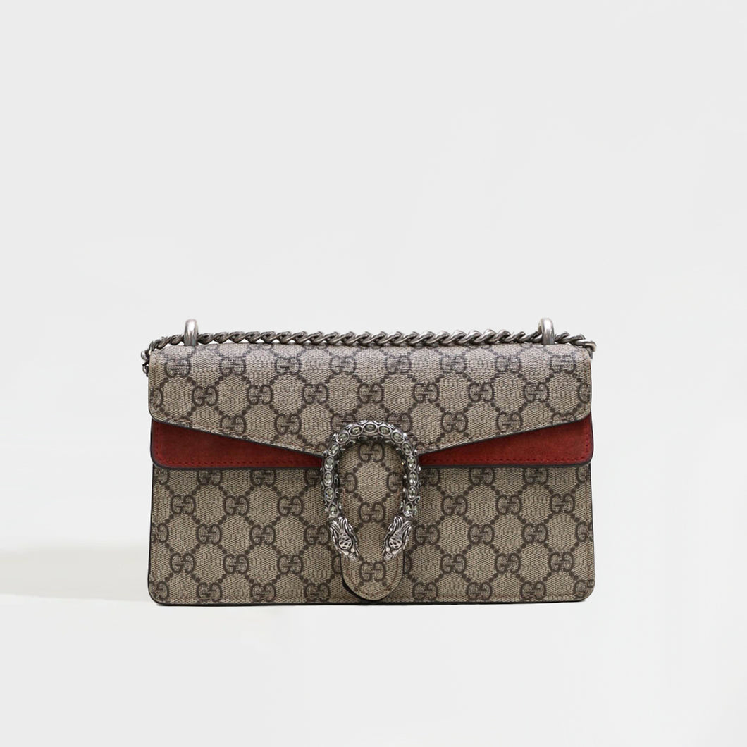 GUCCI Dionysus GG Supreme Small Bag With Suede Trim in Red [ReSale]