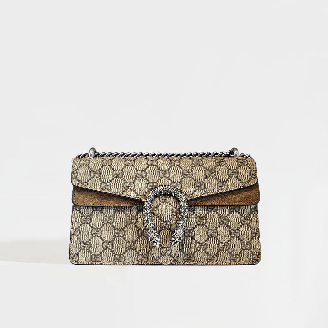 GUCCI Dionysus GG Supreme Small Bag With Suede Trim in Taupe [ReSale]